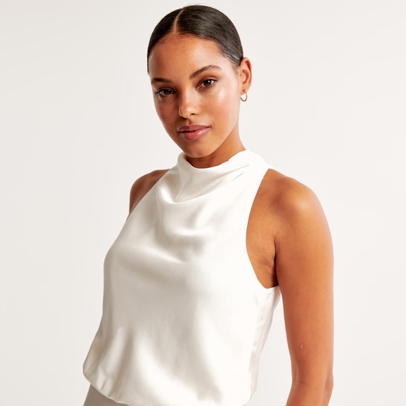 Abercrombie & Fitch - High-neck Draped Jumpsuit - White - Picture 3 of 15